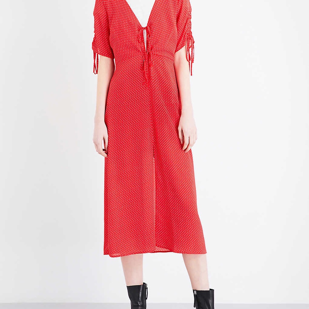 Topshop US 6 Poppy Red Mini Polka Dot Midi Dress